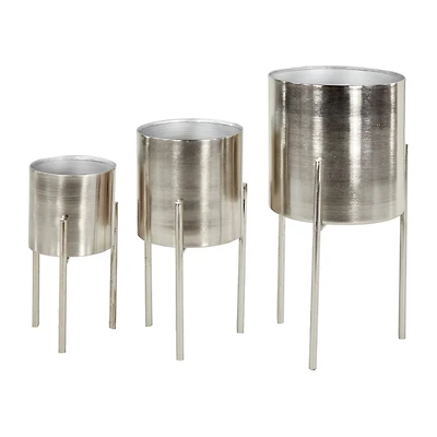 Silver Metal Contemporary Planter Set