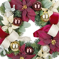 26" Burgundy & Gold Poinsettia & Ornament Wreath by Ashland®
