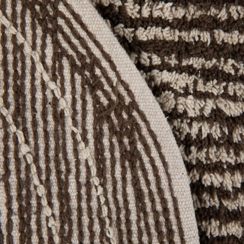 Hello Honey® Brown & Ivory Modern Oval Cotton Tufted Rug With Woven Line Design, 60" x 24"