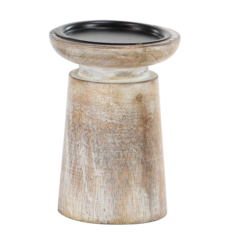Brown Mango Wood Natural Candle Holder Set