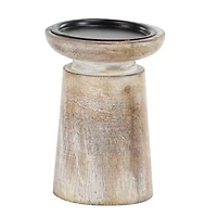 Brown Mango Wood Natural Candle Holder Set