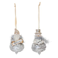 Ornate Santa & Snowman Finial Ornament Set
