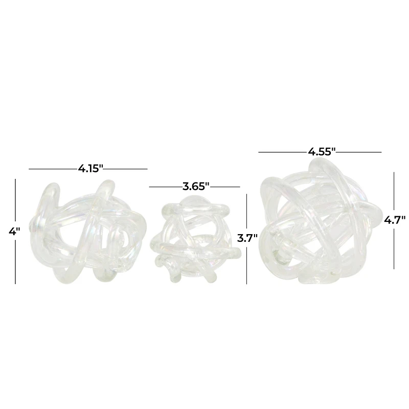 Clear Glass Knotted Ball Sculpture Set