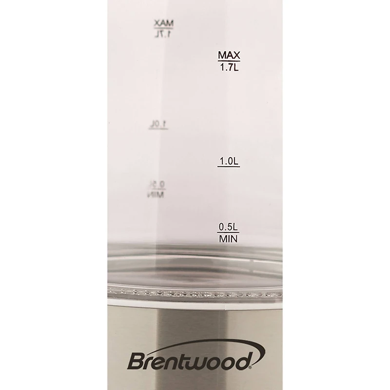 Brentwood 1.7L White Cordless Tempered Glass Electric Kettle