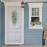 30" Lamb's Ear & Greenery Teardrop Swag with Bow