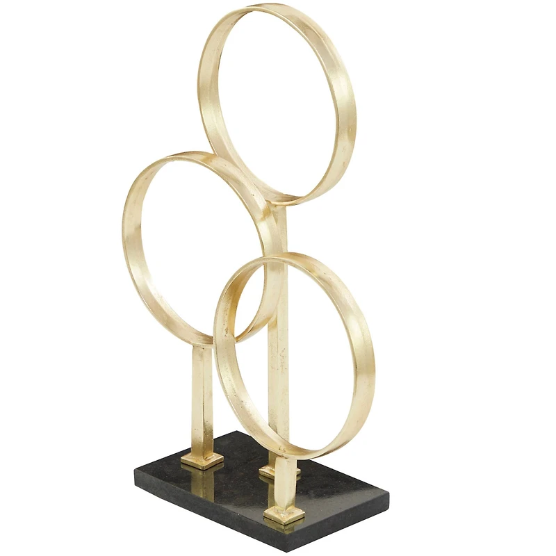 CosmoLiving by Cosmopolitan 21" Gold Aluminum 3-Rings Abstract Sculpture with Black Base