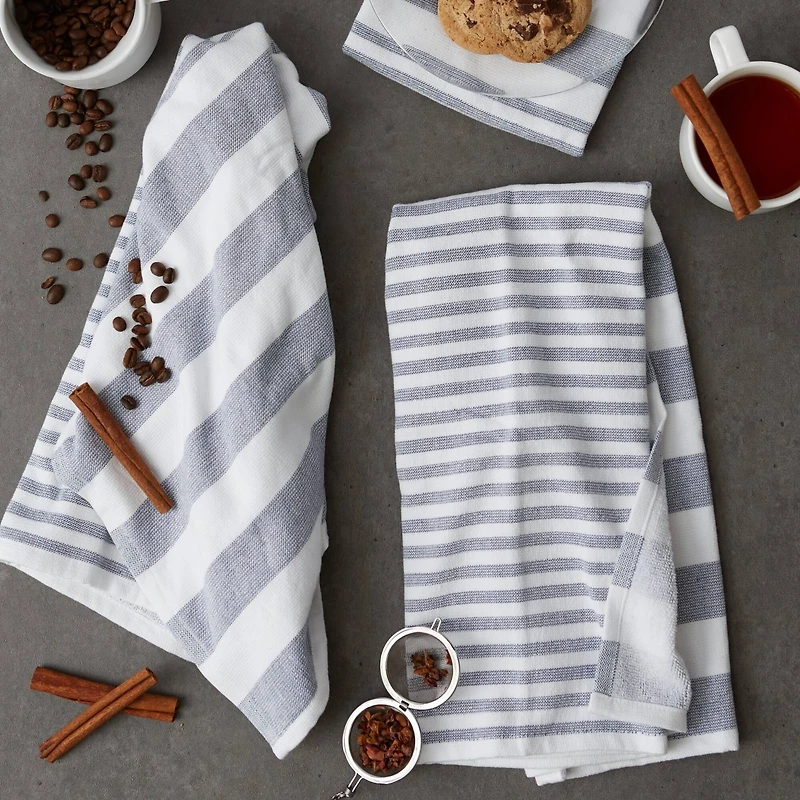 DII® French Blue Nautical Stripe Terry Dishtowels, 3ct.