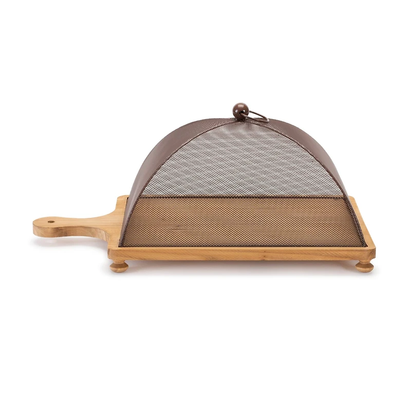 19.5" Wooden Tray with Mesh Cloche