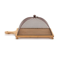 19.5" Wooden Tray with Mesh Cloche