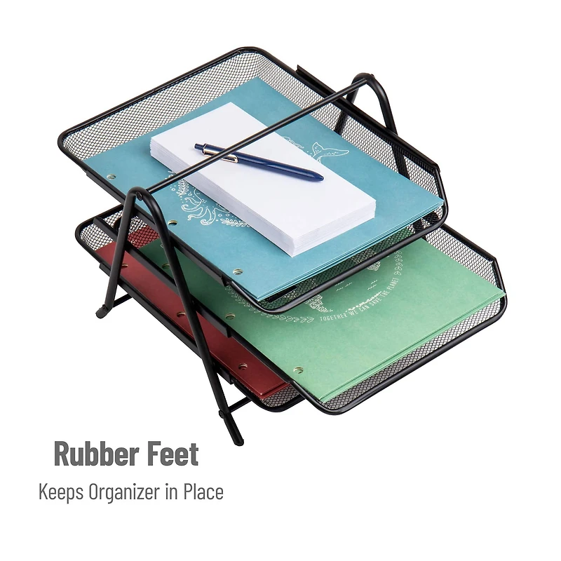 Mind Reader Network Collection Black Metal Mesh 3-Tier Paper Tray