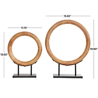 Brown Wood Geometric Circular Ring Sculpture Set