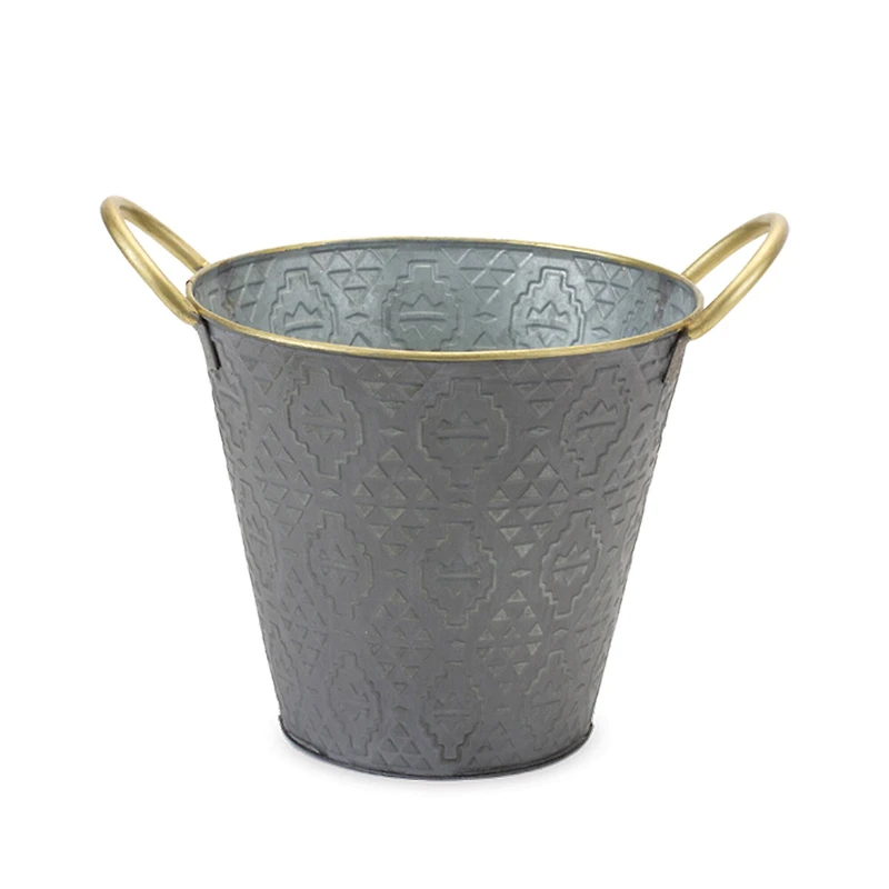 Metal Aztec Pail Planter Set