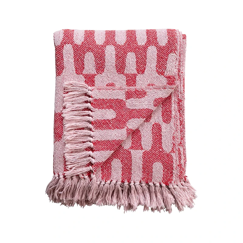 Hello Honey® 60" Red & Pink Patterned Throw Blanket with Fringe