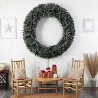 6ft. Clear LED Lights Flocked Christmas Artificial Wreath With Pinecones
