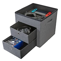 Simplify Gray 2 Drawer Collapsible Storage Ottoman