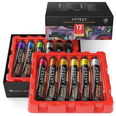 Arteza® 12 Color Metallic Acrylic Paint Set