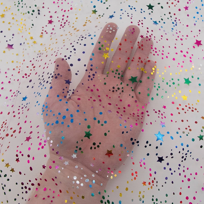 Wyla Light Pink Stars Mesh Polyester Fabric