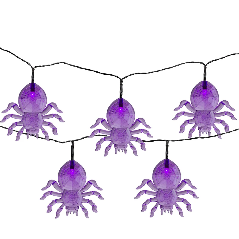 10ct. Purple LED Spider Halloween Lights