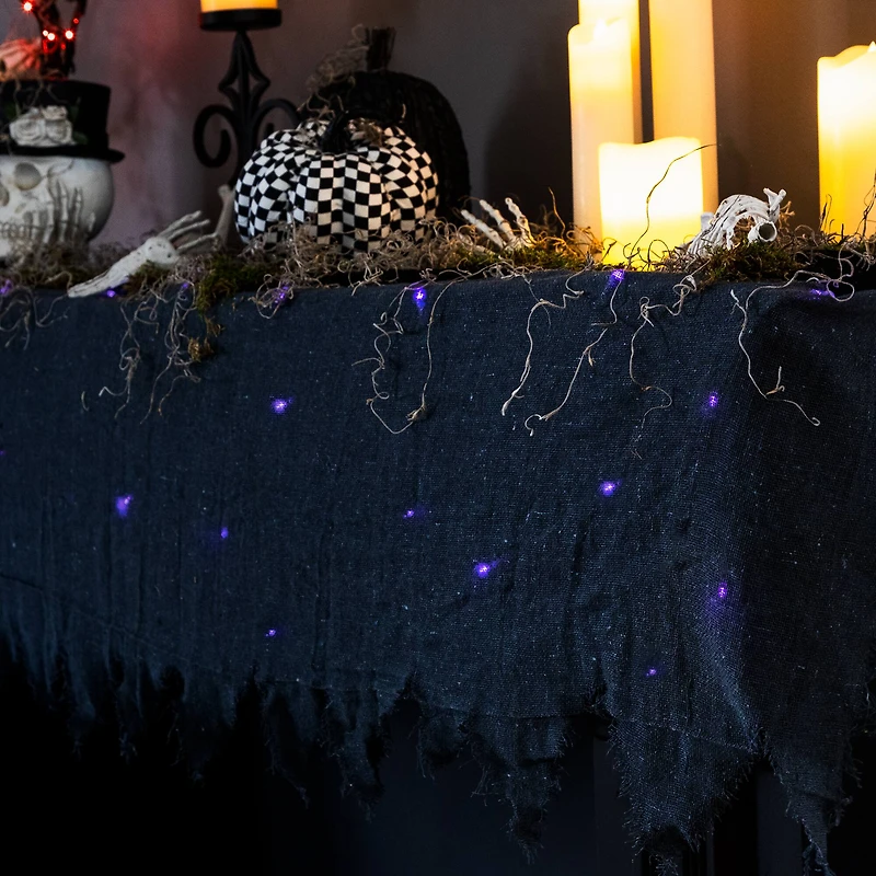 Lighted Raggedy Halloween Valance- 5.75' - Purple LED Lights