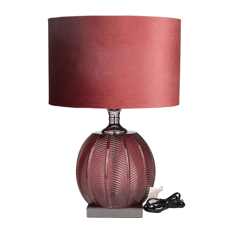 Red Velvet Glam Table Lamp, 21" x 14" x 14"