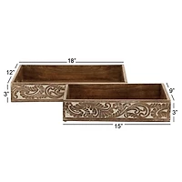 Brown Mango Wood Traditional Tray Set