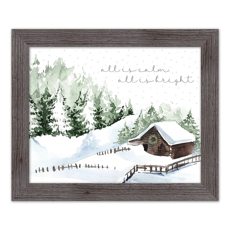 Designs Direct 20" x 16" Snowy Cabin Western Gray Framed Print