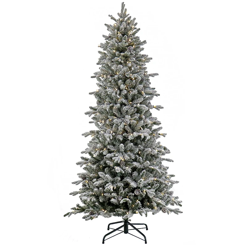 7ft. Pre-Lit Snowy Calton Pine Artificial Christmas Tree, Warm White LED Lights