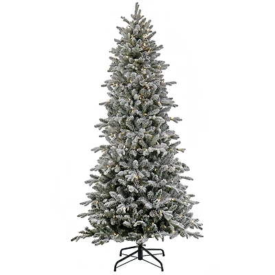 7ft. Pre-Lit Snowy Calton Pine Artificial Christmas Tree, Warm White LED Lights