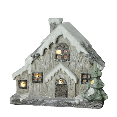 14" Gray & White LED Glittered House Christmas Tabletop Décor