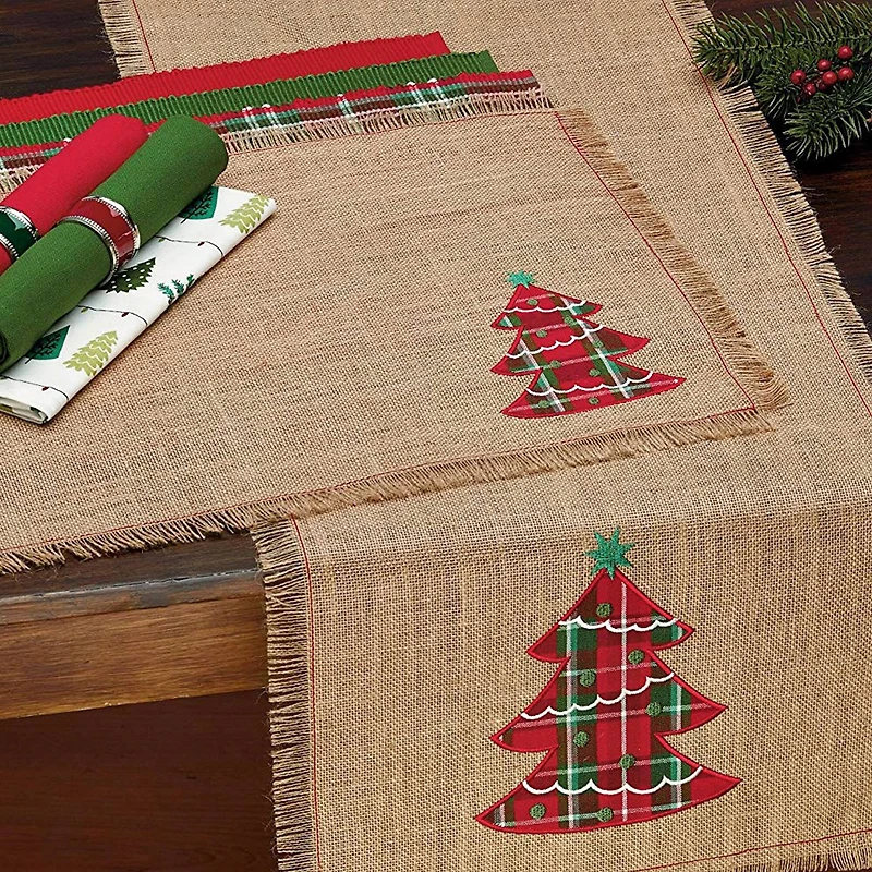 DII® 108" Embroidered Tree Burlap Table Runner
