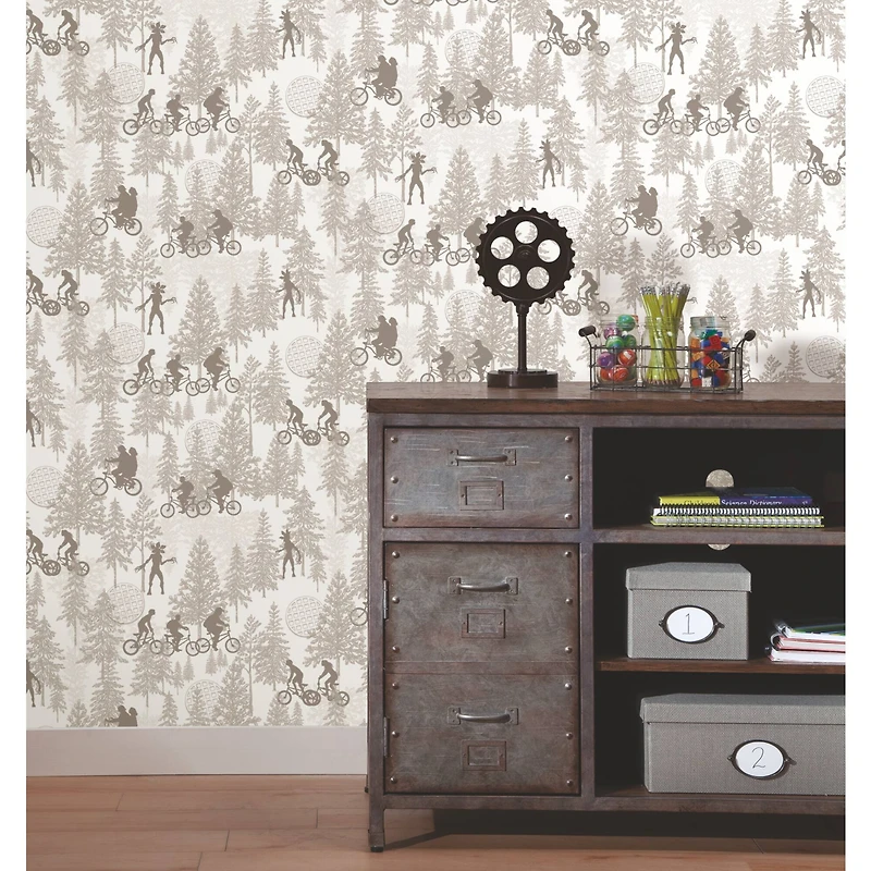 RoomMates Netflix Stranger Things Hawkins Woods Taupe Peel & Stick Wallpaper