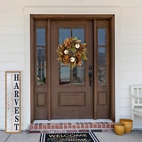 26" White Pumpkins & Leaves Fall Harvest Wreath