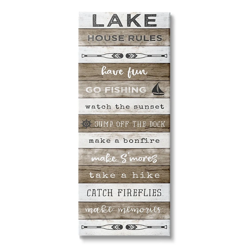 Stupell Industries Lake House Rules List Rustic Pattern Boat Oars Canvas Wall Art