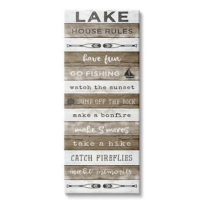 Stupell Industries Lake House Rules List Rustic Pattern Boat Oars Canvas Wall Art