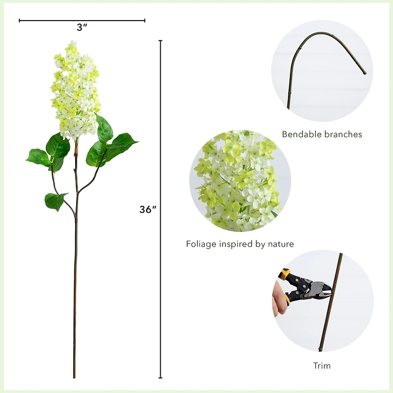 36" White Lilac Flower Stems, 3ct.