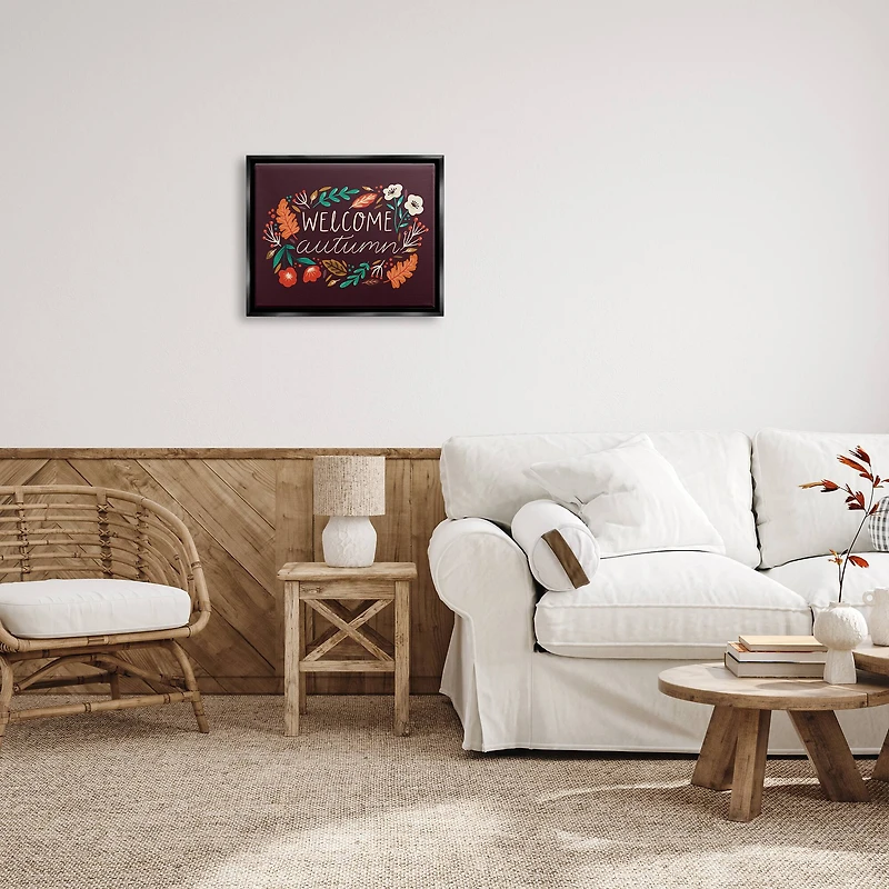 Stupell Industries Welcome Autumn Fall Botanicals Framed Floater Canvas Wall Art