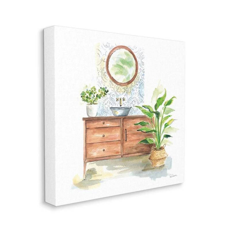 Stupell Industries Home Interior Bathroom Vanity Cabinets Blue Brown Painting Canvas Wall Art