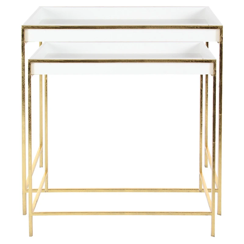 Set of 2 Gold Metal Contemporary Console Table, 22", 20"