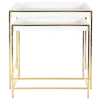 Set of 2 Gold Metal Contemporary Console Table, 22", 20"