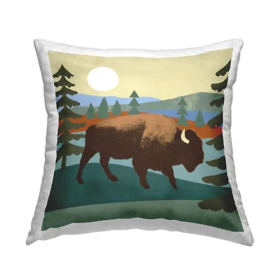 Stupell Industries Wild Bison Forest Nature Lake Landscape Throw Pillow, 18" x 18"