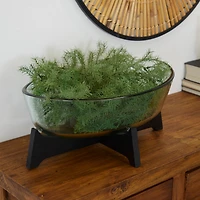 18" Clear Glass Kitchen Serving Bowl with Black Wooden Base