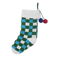 18.5" Green & Blue Checker Knit Stocking by Ashland®