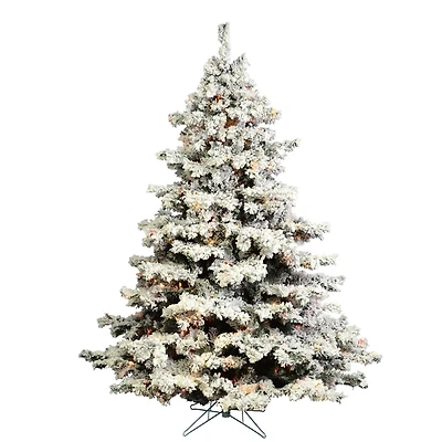 4.5ft. Pre-Lit Flocked Alaskan Pine Artificial Christmas Tree, Multicolor Dura-Lit™ Lights
