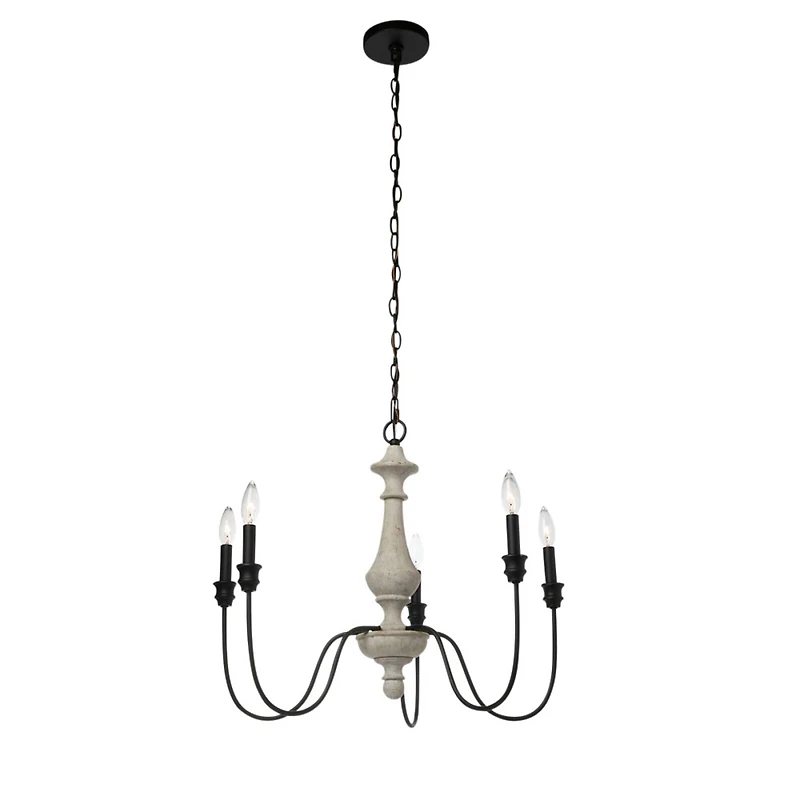 Hello Honey® Robert Stevenson Lighting Magnolia 25" Matte Black 5-Light White Washed Wood and Metal Chandelier