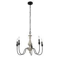 Hello Honey® Robert Stevenson Lighting Magnolia 25" Matte Black 5-Light White Washed Wood and Metal Chandelier