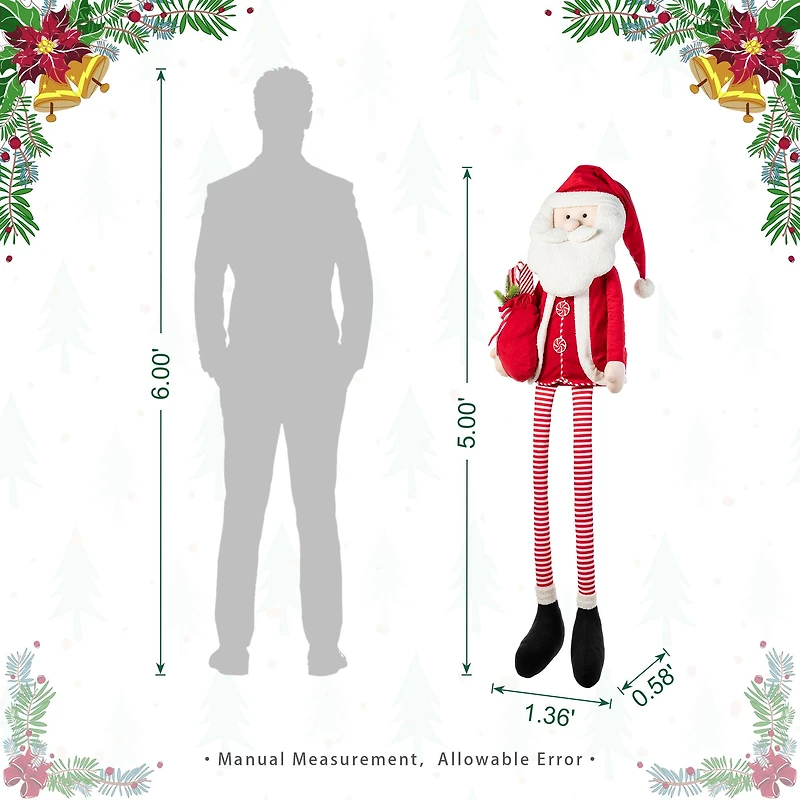 Glitzhome® 60"H Christmas Oversized Fabric Santa With Dangle Legs