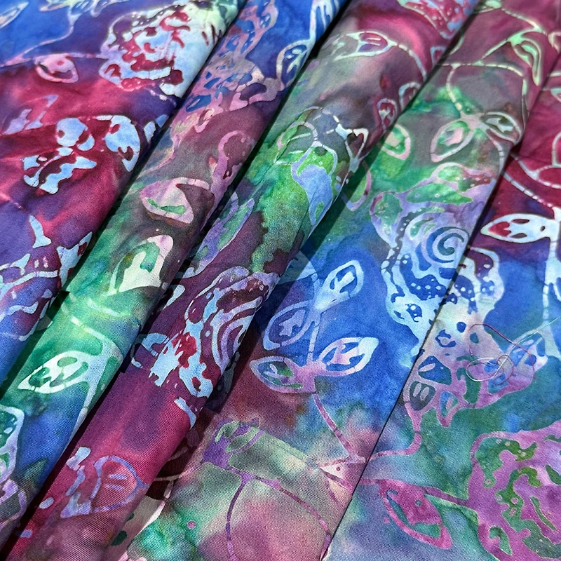 Feldman Batik Royal Raspberry Stamp Rose Cotton Fabric