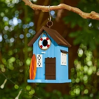 Glitzhome® 10" Modern Blue Wood Beach Hut Birdhouse