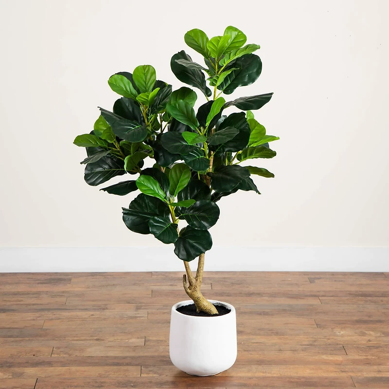 4ft. Artificial Lush Fiddle Leaf Tree in Decorative White Planter