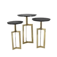 Gold Aluminum Geometric Accent Table with Black Marble Tabletop Set